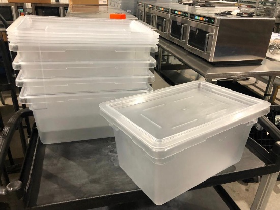 Lot of 5 Cambro 12in x 18in x 9in NSF 4.75 Gallon Clear Plastic Food Storage Boxes w/ Lids