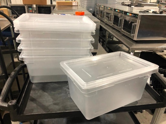 Lot of 5 Cambro 12in x 18in x 9in NSF 4.75 Gallon Clear Plastic Food Storage Boxes w/ Lids