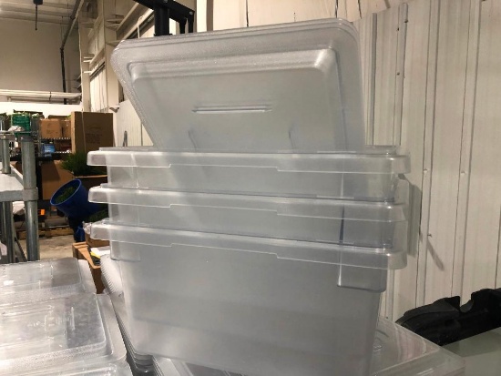 Lot of 3 Cambro 12in x 18in x 9in NSF 4.75 Gallon Clear Plastic Food Storage Boxes w/ Lids