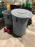Large Brute Trash Can w/ Lid & Dolly, Plus 1 Extra Can w/ Broom & Dust Pan