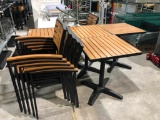 Lot of 4 Patio Tables & 6 Chairs, 24in x 24in Top, Wood Slat Design