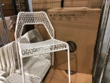 New Case of 4, Blue Dot White Hot Mesh Metal Chairs, Sealed Case