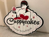 Cuppycakes Cupcake & 1950's Girl Die Cut Metal Sign, Modern, Approx. 60in Wide