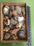 Box of Fire Agate, 1 Polished, Flint, Misc. Agates, Contents of Box