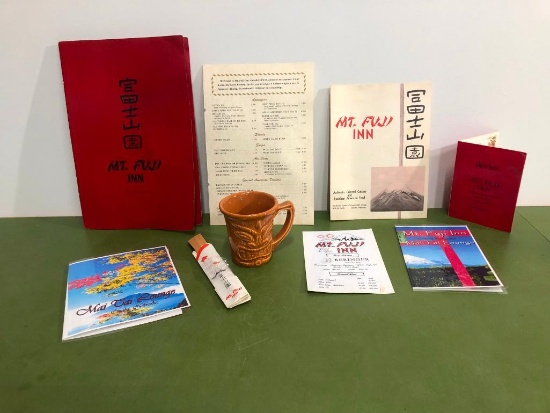 Mt Fugi Inn & Mai Tai Lounge Omaha Memorabilia, Tiki Mug, Menus & Chopsticks