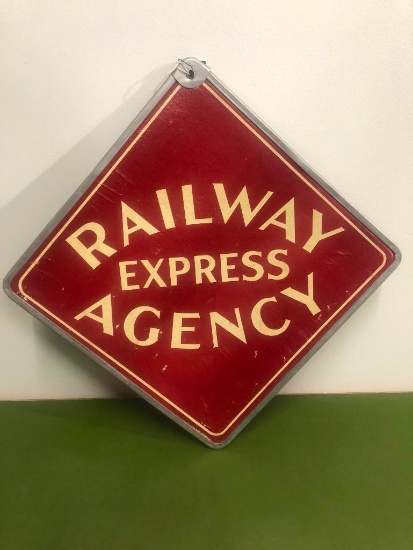Railway Express Agency 19.75in Metal Framed, Masonite Sign