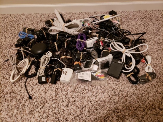 Huge assortment of usb plugs, cords, chargers, cords