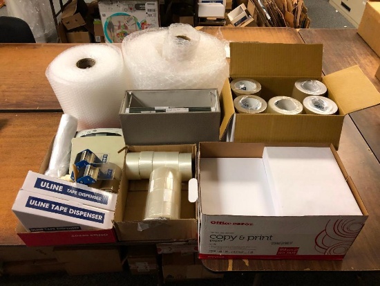 9 Reams of Letter Size Paper, Several Rolls Packing Tape, Bubble Wrap, Tape Guns, Scale