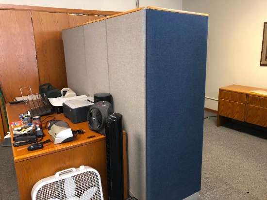 Office Cubicle System w/ Built-In Desk, 8 Feet Tall, 8 Feet Long Each Side, See Removal Notes Below