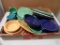 Box of Fiesta Plates, Cups, Saucers, Various Colors