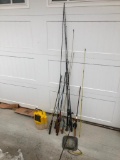 Fishing Poles, Fish Strainer and Minnow Bucket