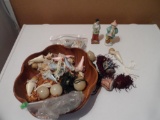 Bowl Full of Porcelain Made in Occupied Japan, Tea Cups, Scroll Weights and Porcelain Head Tree
