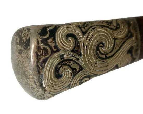 Silver Day Cane or Dress Cane with Horn or Bone Ferrule