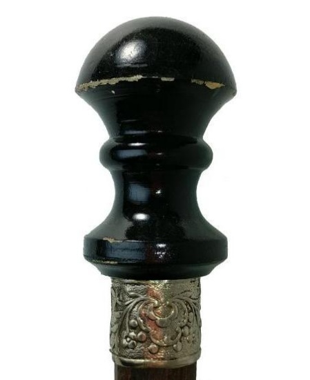 Early Dress Cane with Knob Handle and Silver Decorative Collar