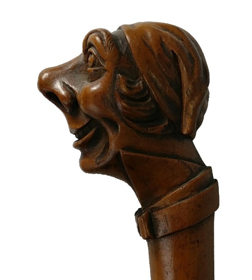 Wooded Carved Figural Smiling Man Cane