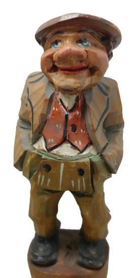 Carved Figural Man in Suit and Hat Cane