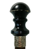 Early Dress Cane with Knob Handle and Silver Decorative Collar
