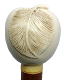 Clean Fruit and Leaf Figural Tusk or Bone Knob Handled Cane on Wood Shaft