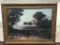 Antique Framed Print, Biblical Theme with Men and Woman Tending to Livestock Near River 28in x 22in
