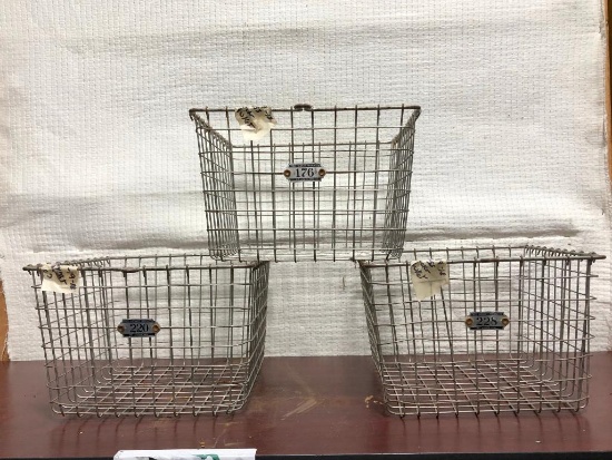 Lot of 3 Wire Baskets w/ Number Tags on them. 12in x 12in x 8in