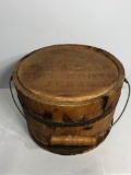 Early Wooden Bucket w/ Metal Banding, Wire Handle w/ Wood Grip, Fort Worth Texas, 6.5in x 9in