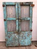 Primitive Wood Doors w/ Iron Hardware, Iron Bars and Hinges w/ Number Stamp, Great Old Paint