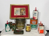 Michigan Stove Company Framed Advertising and Misc. Tin Oil Cans