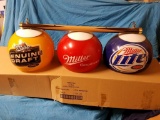 NOS Miller Beer Pool Table Light, Billiards, Billiard Ball Globes w/ Orig. Box