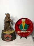 Vintage Budweiser Beer Tray & Grizzly Beer 3-D Bear Bottle Display c. 1985 16in