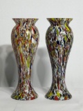 Lot of 2 End of Day Art Glass Vases, 7 Inches Tall