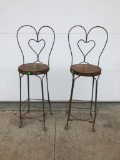 Antique Twisted Iron Ice Cream Stools, Lot of 2, 48in H, 30in to Seat