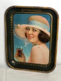 M.D. Beach Coca-Cola Tray c. 1921 w/ Pretty Girl Drinking Fountain Coke, Orig. Made in USA 13.5in x