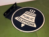 Double Sided Porcelain Public Telephone Flange Sign, 11in