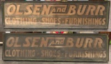 Early Wooden Trade Sign - OLSEN and BURR CLOTHING ~ SHOES from Small Iowa Town