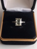 .925 Sterling Silver w/ Emerald Cut Pale Blue Aquamarine Ring, Size 7.5