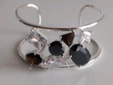 .925 Sterling Silver Topaz  & C2 Cuff Bracelet