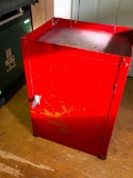 METAL CABINET, RED.  Metal Cabinet with door, 21” Wide x 16” Deep x 30” Tall.  Metal bottom