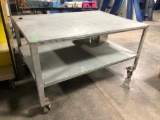 HD Steel Rolling Table w/ Under Shelf, Very Heavy Duty, 56in x 39in x 33in High