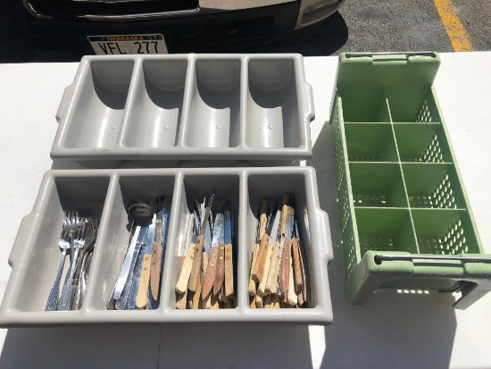 Silverware Caddy for Dishwasher, 2 Silverware Storage Tubs, Misc. Steak Knives, Forks