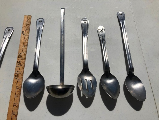 Lot of 4 Stainless Steel Cooking Utensils, 3 Spoons and Ladel
