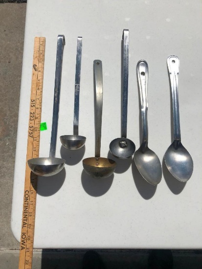 Lot of 6 Stainless Steel Cooking Utensils, 3 Spoons and 3 Ladels