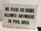 Wooden Peony Park Sign, NO FOOD OR DRINK ALLOWED ANYWHERE IN POOL AREA, 14in x 10in