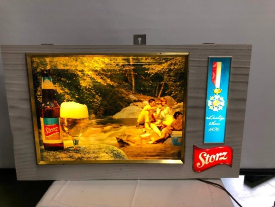 Storz Beer Scene-o-rama Rotating Scene Beer Sign, VG Condition