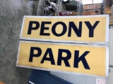 Large 2 Panel PEONY PARK SIGNS, Plexiglass, 56in x 18in