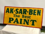 Rare AK-SAR-BEN Paints Tin Sign, 28in x 20in, Local Omaha Sign by Stout Sign Co.