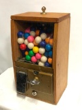 Vintage Wood Cased and Glass Coin-Op Vending Machine w/ Key