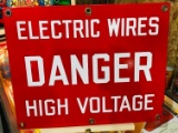 Danger High Voltage Electric Wires 18in Single Sided Porcelain Sign, SSP