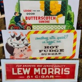 Lot of 3 NOS Lithos 1930's Lew Morris Cigar, Hot Fudge Sundae, Butterscotch Sundae Police Motorcycle