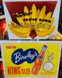 Lot of 2 NOS Lithos: Bireley's Orange Soda 16in x 11in, Hum Dinger Banana Split 12in x 10in