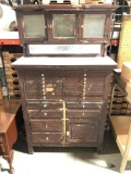 Early Dental Cabinet, c. late 1800's early 1900's, VG Unrestored Condition w/ Hidden Instrument Door